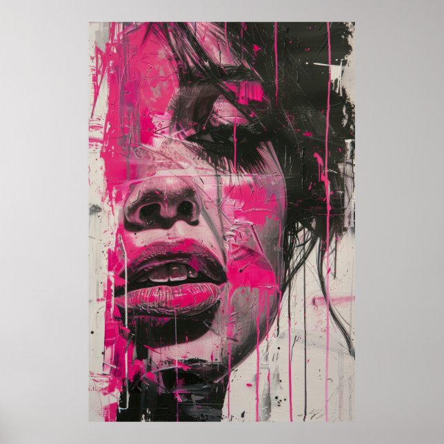 Poster Noir moderne rose Abstraite femme Peinture Po (Devant)
