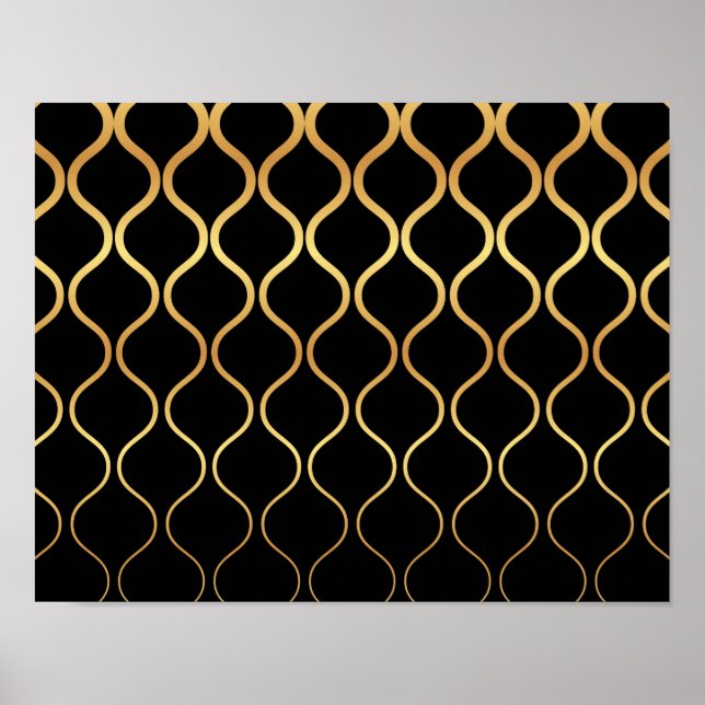 Poster Noir, or, cool, tendance, design abstrait rétro (Devant)
