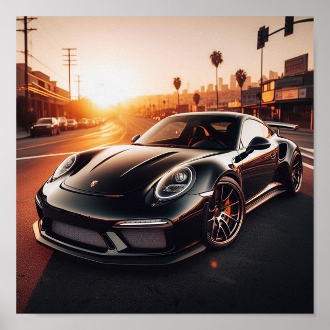 Poster noir Porsche Sunset (Devant)