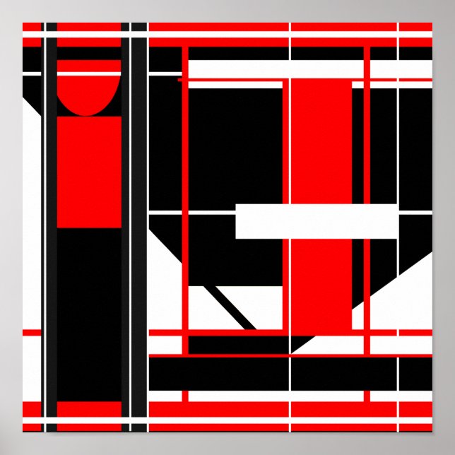 Poster Noir rouge Complexe géométrique abstrait Conceptio (Devant)