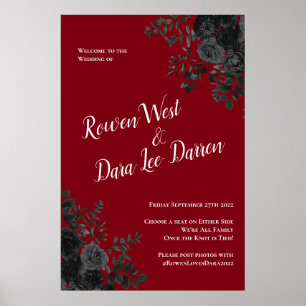 Poster Noir rouge Rose gothique Élégant mariage