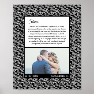 Poster Noir Rustique Personnalisé Mariage Photo Vows Mari