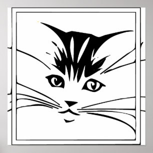 Poster Noir sur blanc Plan de chat
