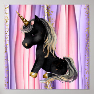 Poster Noir Unicorne oreilles roses