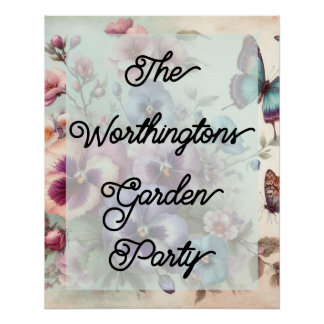 Poster Nom Aquarelle Vintages Pansies Fleurs Pastels