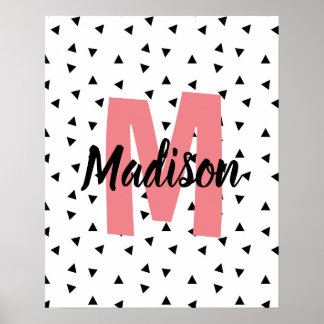 Poster Nom avec monogramme rose imprimé de nom personnali