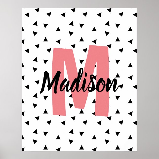 Poster Nom avec monogramme rose imprimé de nom personnali (Devant)