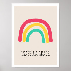 Poster Nom bébé arc-en-ciel moderne mignon