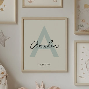 Poster Nom bébé personnalisé Nursery Monogramme Lettre po