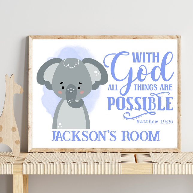 Poster Nom Christian Cute Baby Elephant Bible Citation (Créateur téléchargé)