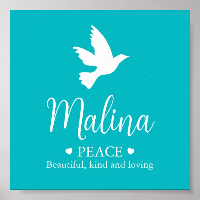 Poster Nom de la colombe blanche Malina signifiant aqua (Devant)