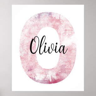 Poster Nom de la fille Lettre O rose Grunge Aquarelle Pos