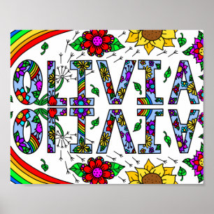 Poster Nom de la fille Olivia Fleurs sauvages pleines de