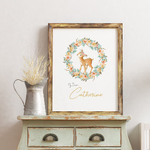 Poster Nom de la pépinière Signaler Cerf mignon Animaux b