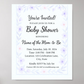 Poster nom de lot de jeux de baby shower de fleurs