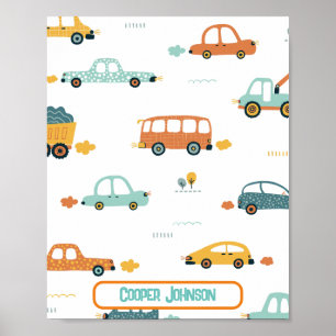 Poster Nom de voiture personnalisé pastel bleu et orange