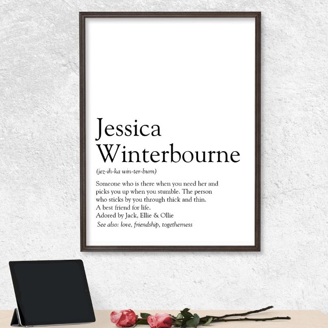 Poster Nom Définition Typographie noir et blanc (Fun Modern Personalized Name Definition Poster)