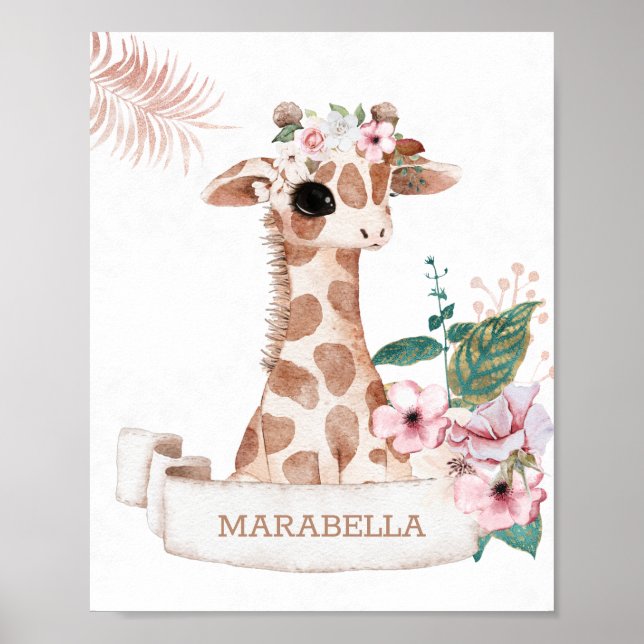 Poster *~* Nom du bébé Giraffe Girl Jungle Nursery (Devant)