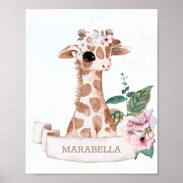 Poster *~* Nom du bébé Giraffe Nursery Girl Jungle Sweet (Devant)