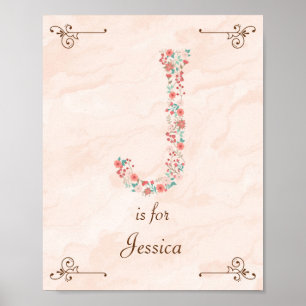 Poster Nom du bébé J initial Monogramme Art Imprimer