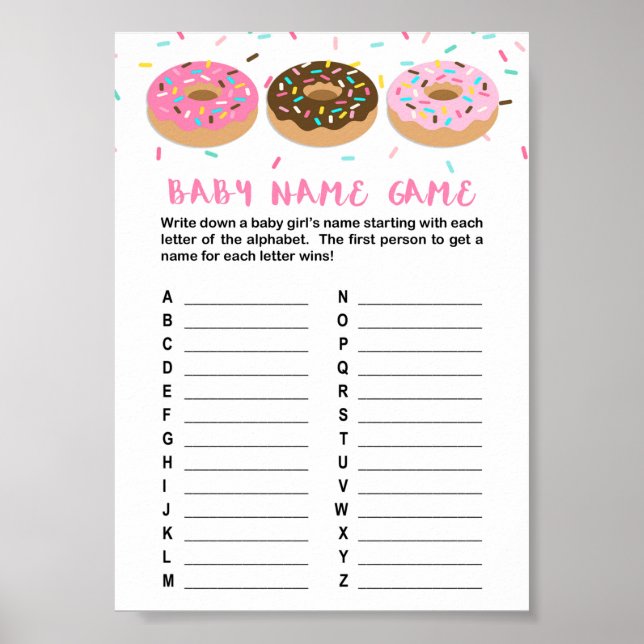 Poster Nom du bébé Jeu Pink Donut Shower Jeu (Devant)