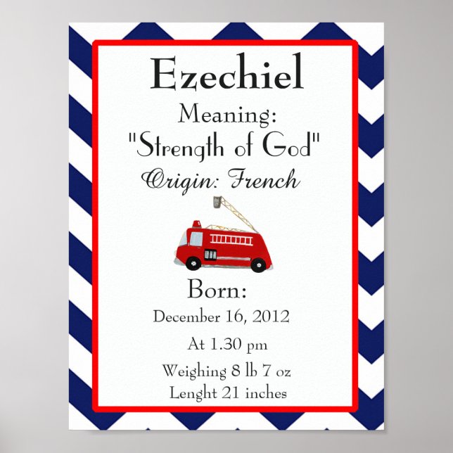 Poster Nom du bébé signifiant garderie Nom de l'Ezechiel (Devant)