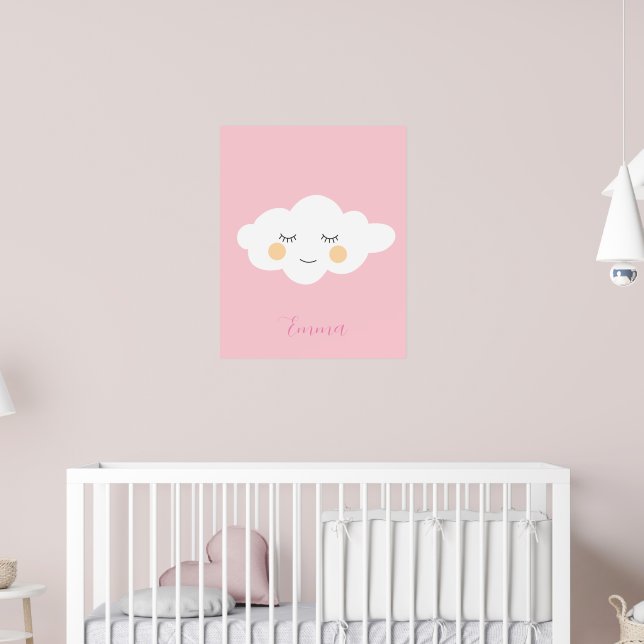 Poster Nom du bébé Sleepy Kawaii Cloud Pastel Pink (Pépinière 2)