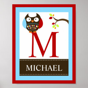 Poster Nom du hibou Brown Imprimer 8x10 (Bordure rouge)