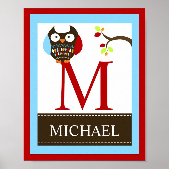 Poster Nom du hibou Brown Imprimer 8x10 (Bordure rouge) (Devant)