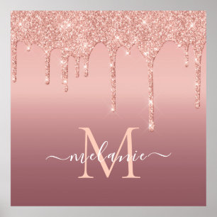 Poster Nom du monogramme Rose texte Parties scintillant d