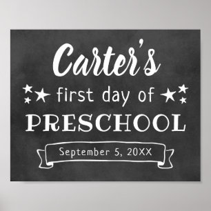 Poster Nom du premier jour de la maternelle Panneau noir