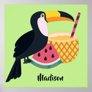 Poster Nom et couleur personnalisés Illustration Toucan