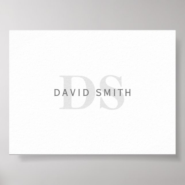 Poster Nom et monogramme modernes | Blanc, gris clair et  (Devant)