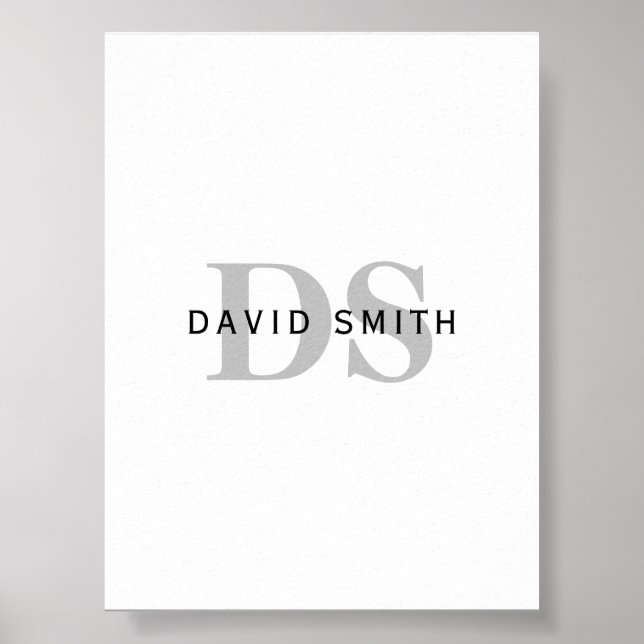 Poster Nom et monogramme modernes | Blanc noir et gris (Devant)