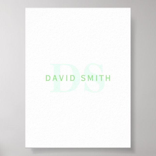 Poster Nom et monogramme modernes | Vert et blanc (Devant)
