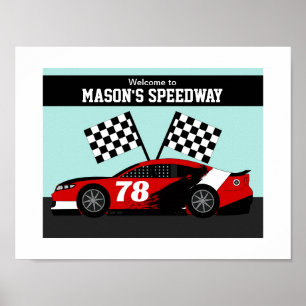 Poster Nom et numéro de voiture de course sur le mur