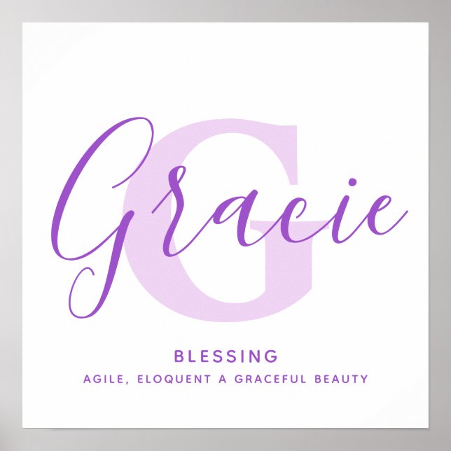 Poster Nom Gracie signifiant texte violet personnalisé (Devant)
