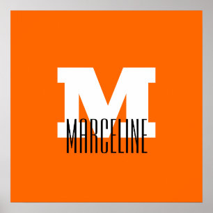 Poster Nom moderne élégant Initial   Neon Sunset Orange