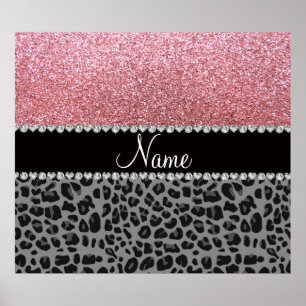Poster Nom parties scintillant rose pastel léopard noir