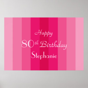Poster Nom personnalisé 80 ans Anniversaire Rayures roses