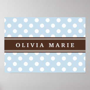 Poster Nom personnalisé Baby Blue Pois Motif