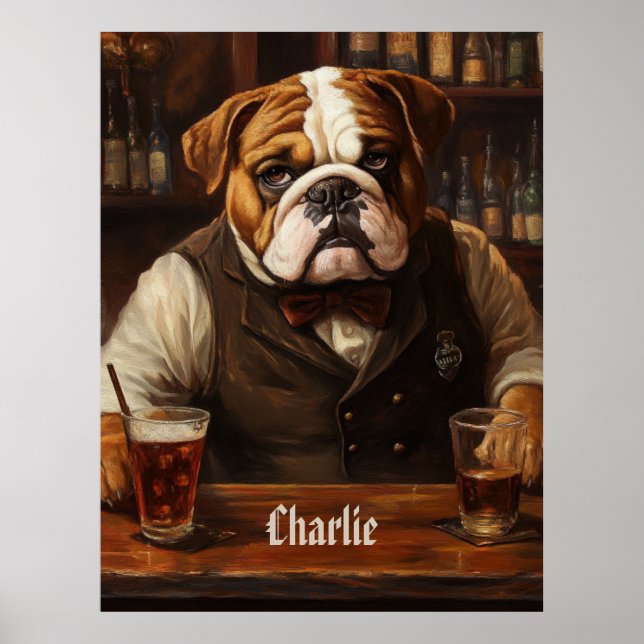 Poster Nom personnalisé Bulldog Bartender (Devant)