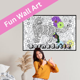 Poster Nom personnalisé Chat géant Mandala Coloration flo