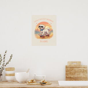 Poster Nom personnalisé Chien Maltais Cool Skateboardeur 