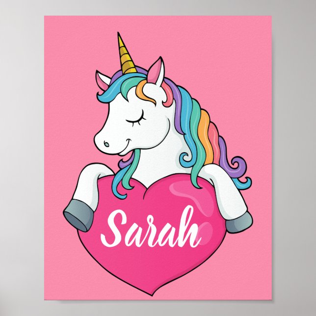 Poster Nom personnalisé Cute Unicorn (Devant)