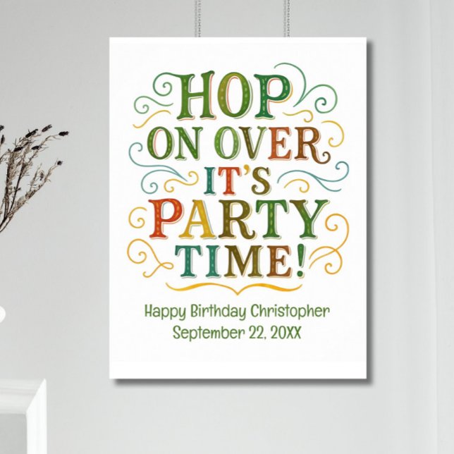 Poster Nom personnalisé Date Fête Heure Anniversaire Post (Birthday party poster for kids and adults. Gender Neutral. Personalized with name & birthday)