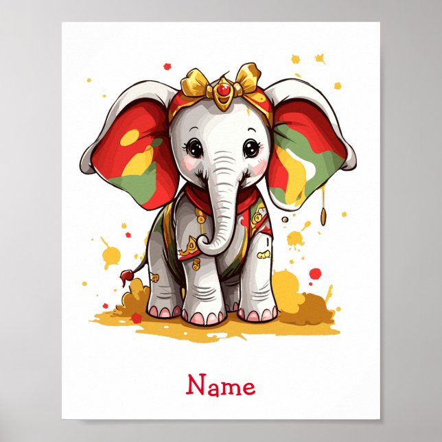 Poster Nom personnalisé de l'éléphant de bébé mou (Devant)