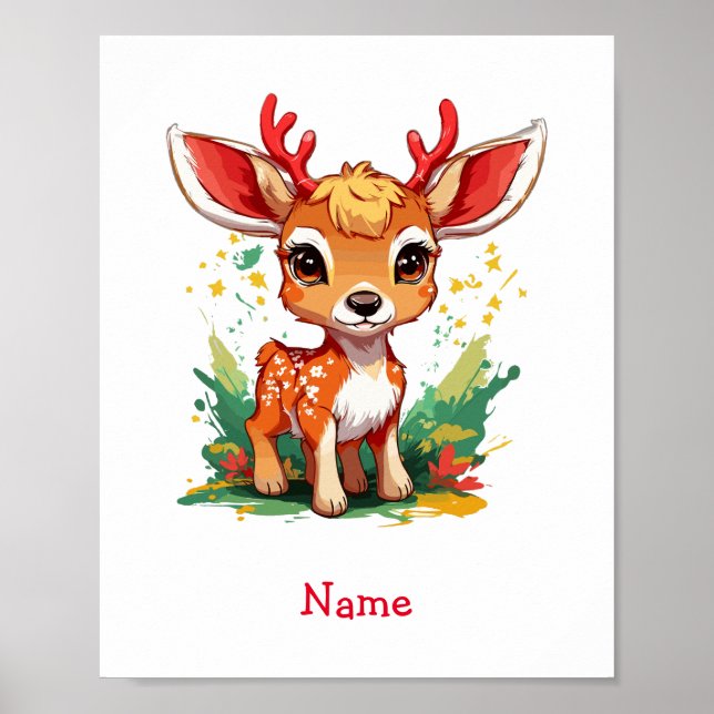 Poster Nom personnalisé du Cerf de Bébé mou (Devant)