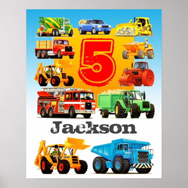 Poster Nom personnalisé du garçon et 5e âge Camion de con (Devant)