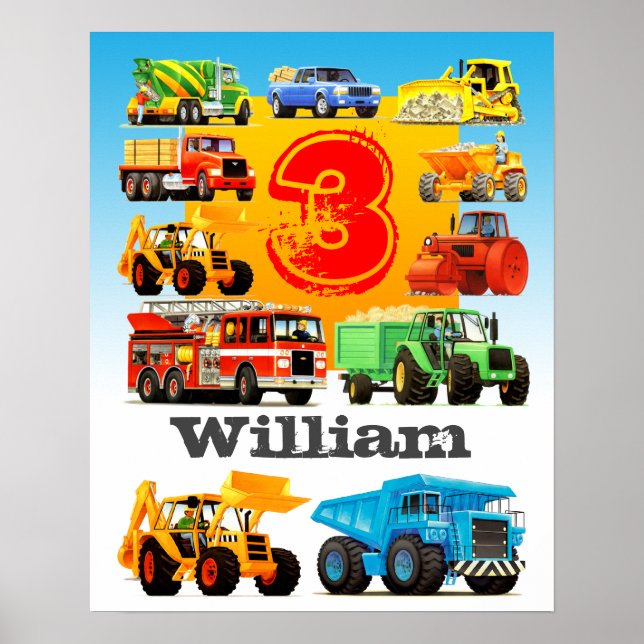 Poster Nom personnalisé du garçon et âge 3e anniversaire  (Devant)